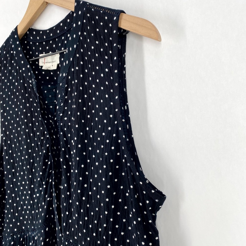 Anthropologie Shirt Dress Women L Navy Layla Lightweight Polka Dot Button - Picture 4 of 13
